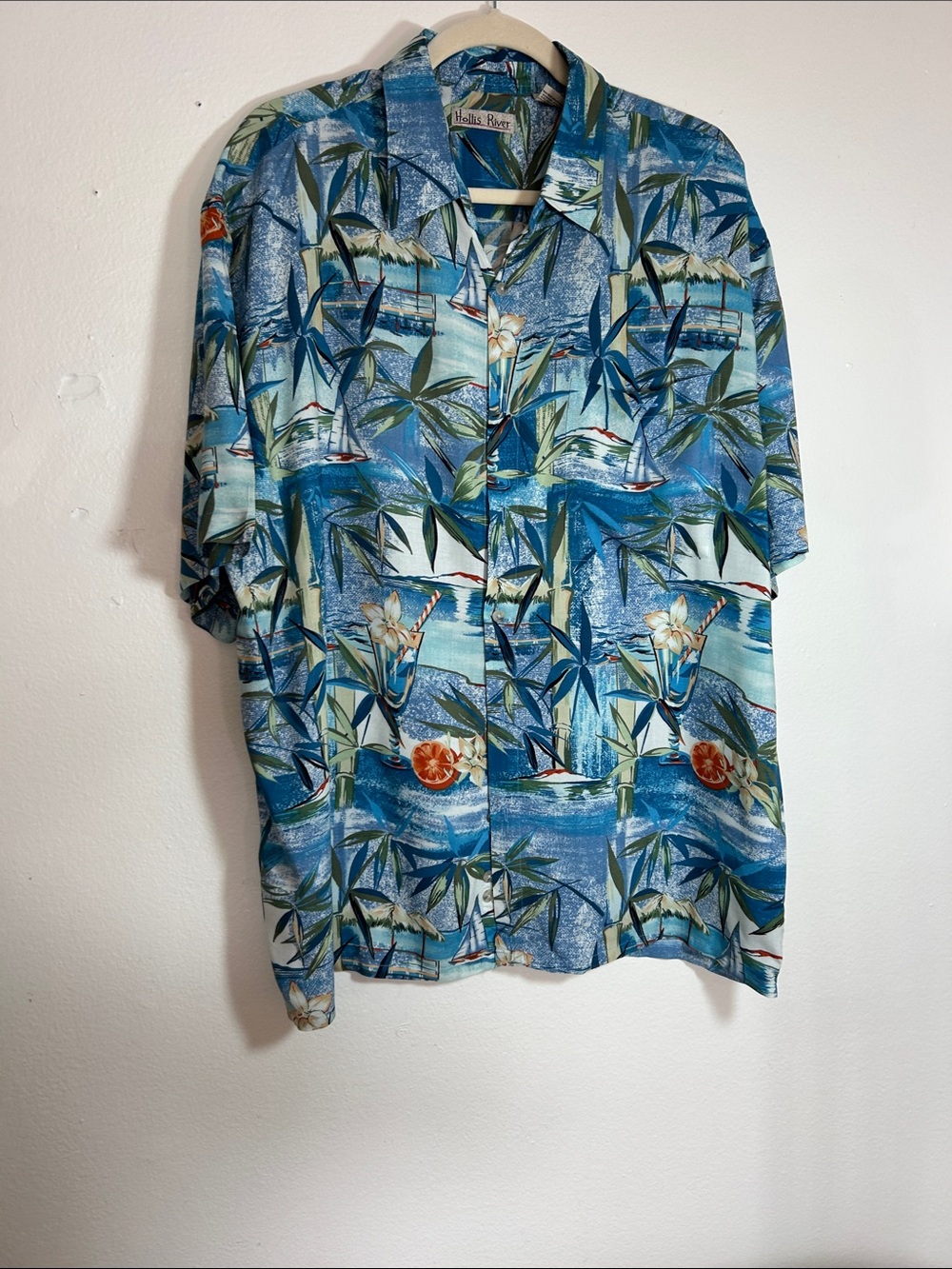 Hollis River Blue & Green Tropical Print Short-Sleeve Shirt Jacket